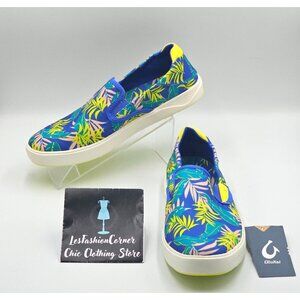 NWT OluKai Men's Laeahi Pai Sunset Blue Aloha Canvas Slip-On Sneakers Sz 10 2845